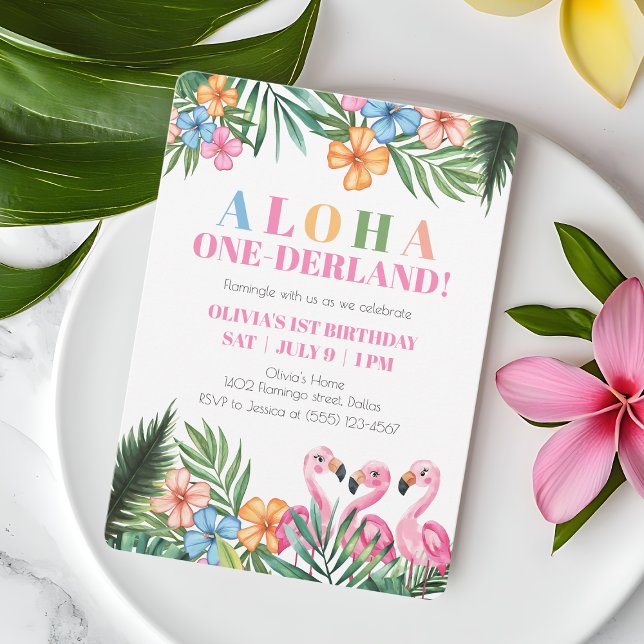 Aloha Onederland Summer Tropical Girl 1. Geburtsta Einladung (Aloha Onederland Summer Tropical Girl 1st Birthday Invitation)