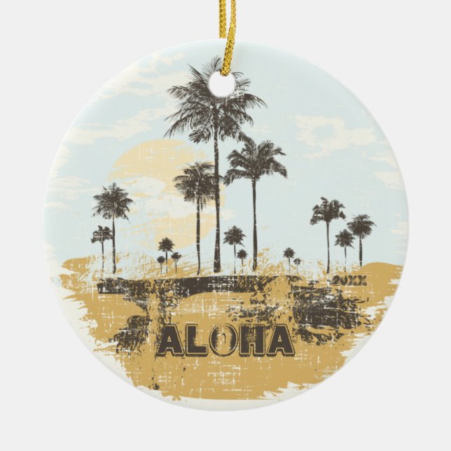 Aloha Palme-tropische Weihnachtsverzierung Keramik Ornament (Vorne)