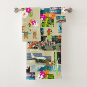 Aloha Paradise Hawaiianische Vintage Postkarte Badhandtuch Set