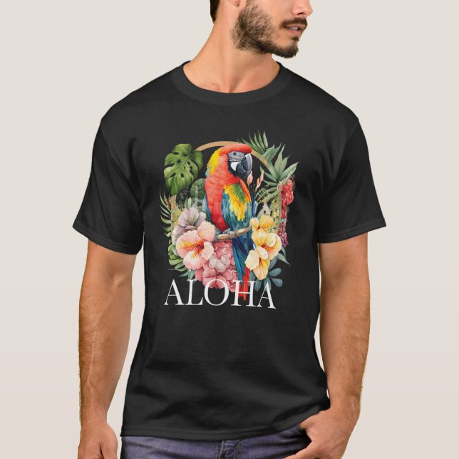 Aloha Parrot Tropical Bird Vacation Beach Flower H T-Shirt (Vorderseite)