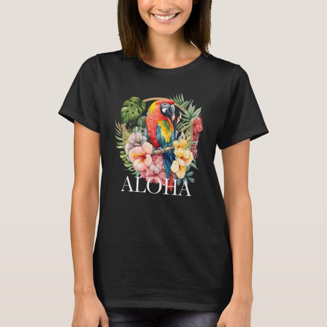 Aloha Parrot Tropical Bird Vacation Beach Flower H T-Shirt (Vorderseite)