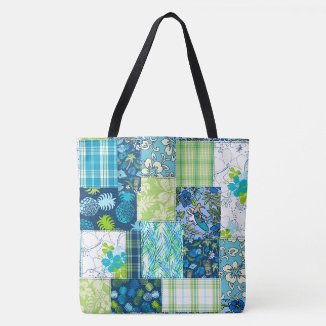 Aloha Patchwork Hawaiian Beach Bag - Aquamarin (Vorderseite)