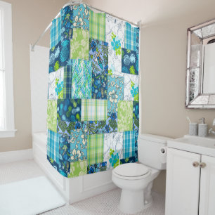 Aloha Patchwork Hawaiian Tropical Prints - Aquamar Duschvorhang