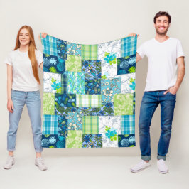 Aloha Patchwork Hawaiian Tropical Prints - Aquamar Fleecedecke