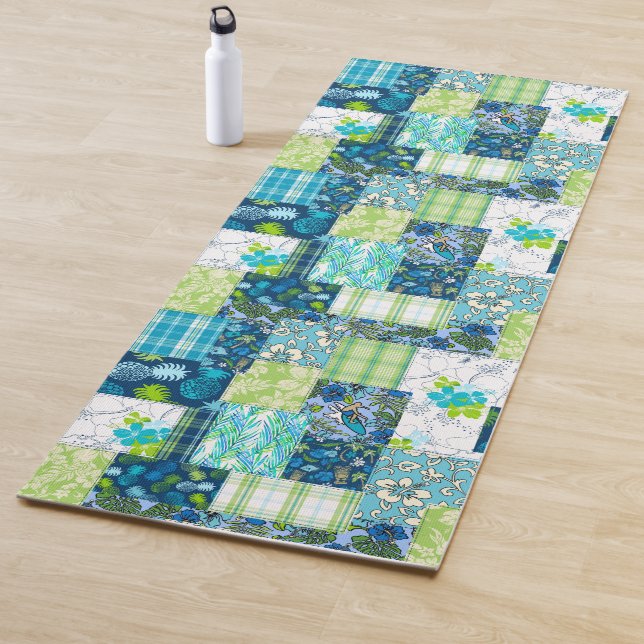 Aloha Patchwork Hawaiian Tropical Prints - Aquamar Yogamatte (Beispiel)