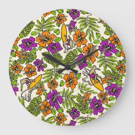 Aloha Patchwork Hawaiian Tropical Prints - Violet Große Wanduhr