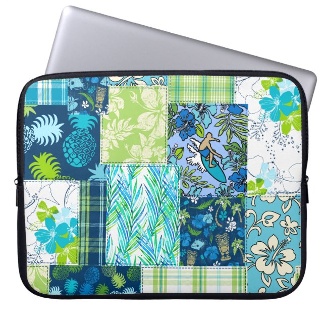 Aloha Patchwork Hawaiian Tropical Prints Wetsuit L Laptopschutzhülle (Vorderseite)