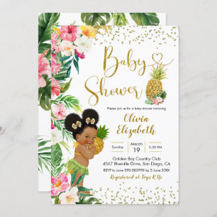 Aloha Pineaple African Afro Girl Baby Shower Einladung