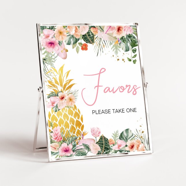 Aloha Pineaple Baby Shower Favoriten Poster (Floral Aloha Baby Shower Favors Sign)