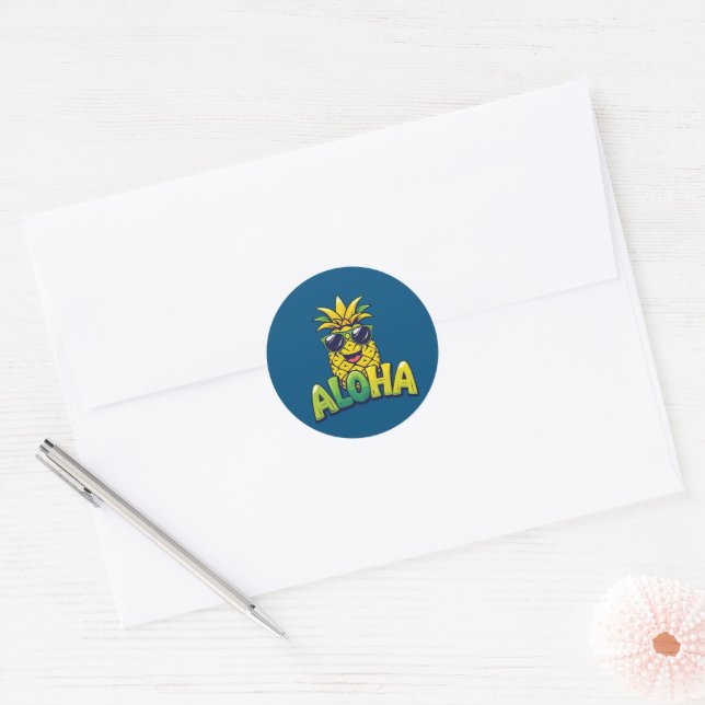 Aloha Pineaple Collection Aquamarine Round Sticker (Umschlag)