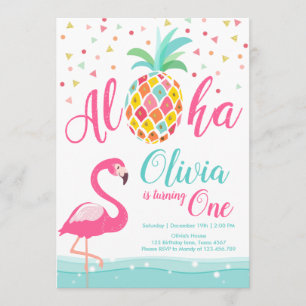 Aloha Pineaple Flamingo Geburtstag Einladung Pink