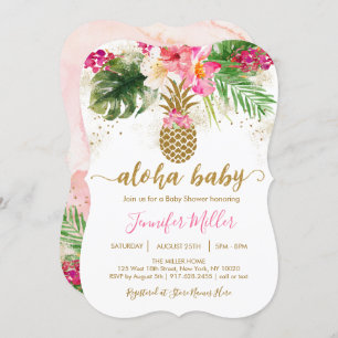 Aloha Pineappel Tropical Floral Baby Shower Einladung