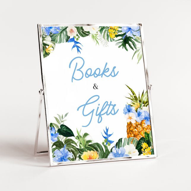 Aloha Pineapple Baby Shower Books and Gifts Sign Poster (Aloha Baby Shower Sign)