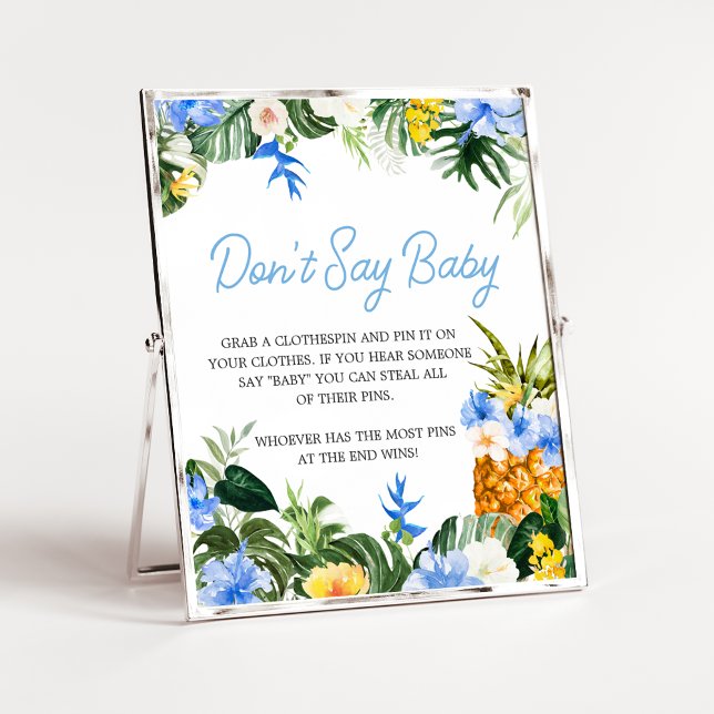 Aloha Pineapple Baby Shower Don't Say Baby Sign Poster (Aloha Baby Shower Sign)