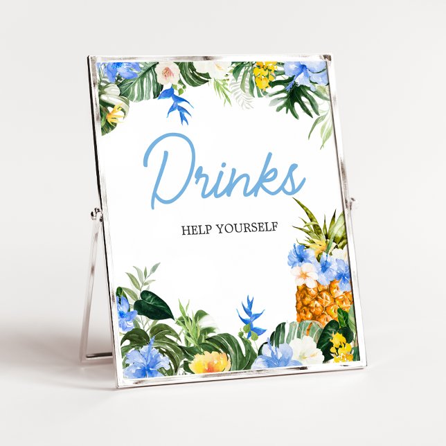 Aloha Pineapple Baby Shower Drinks Sign Poster (Aloha Baby Shower Sign)