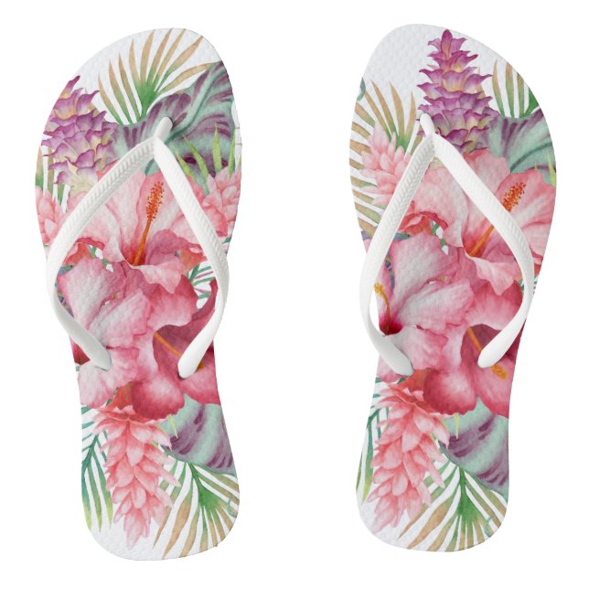 Aloha Pink Tropical Floral Flip Flops (Fußbett)