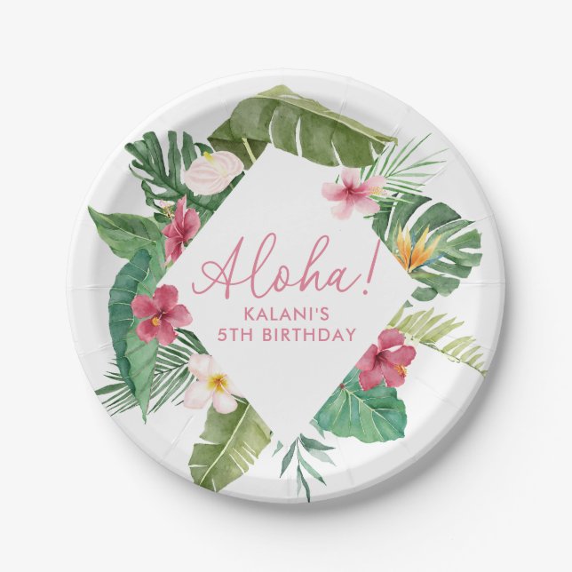 Aloha Pink Tropical Floral Geburtstag Pappteller (Vorderseite)