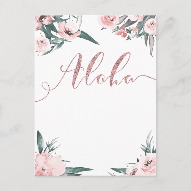 Aloha Pink Tropical Floral Modern Save the Date Ankündigungspostkarte (Vorderseite)