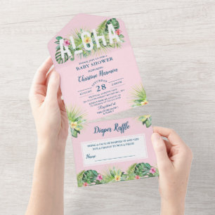 Aloha Pink Tropical Girl Dusche Windelwanne Windel All In One Einladung