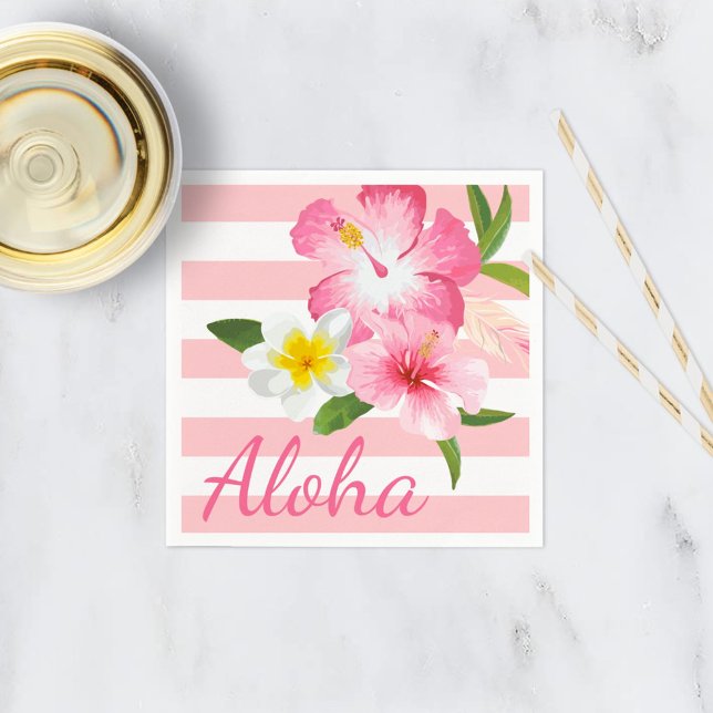 Aloha Pink Tropische Blume und Streifen Serviette (Von Creator hochgeladen)