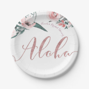 Aloha Pinke Tropische Sommer Blumen Hochzeitsdusch Pappteller
