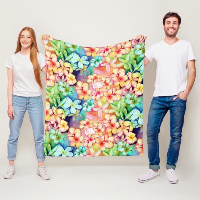 Aloha Plumeria Blume Aquarell  Fleecedecke (Beispiel)
