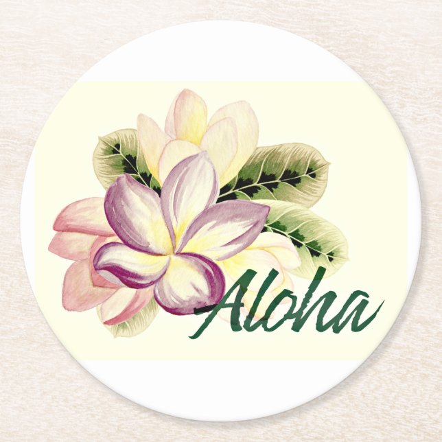 Aloha Plumeria Runder Pappuntersetzer (Vorderseite)