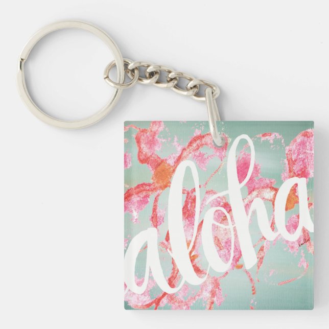 Aloha Plumeria Square Schlüsselanhänger Mini (Vorderseite)