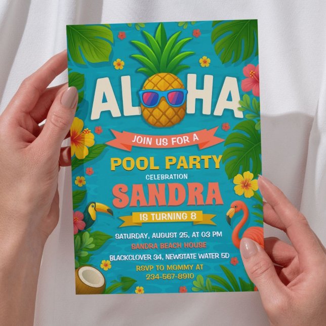 Aloha Pool Party Geburtstag Einladung (Aloha Pool Party Birthday Invitation)