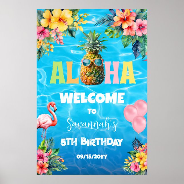 Aloha-Poolparty-Geburtstagsbegrüßung Poster (Vorne)