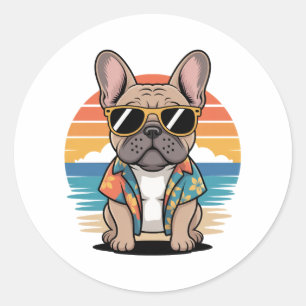 Aloha Pup – Coole French Bulldog Strand Vibes Runder Aufkleber