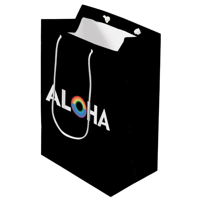 Aloha Rainbow Island Hawaii Pride LGBTQ Mittlere Geschenktüte (Vorderseite Schrägansicht)