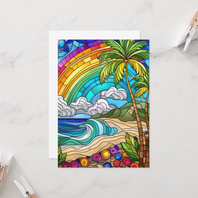 Aloha rainbow sky Island Glaskunstkarte (Vorderseite/Rückseite Beispiel)
