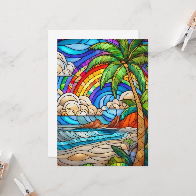 Aloha rainbow sky Island Glaskunstkarte (Vorderseite/Rückseite Beispiel)