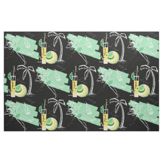 ALOHA: RETRO BEACH GRAPHIC in GREEN und YELLOW Stoff