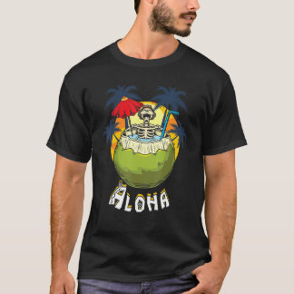 Aloha Retro Hawaii Summer Vintag Drink Skeleton P T-Shirt