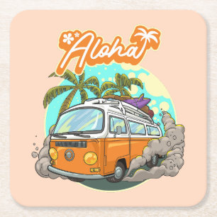 Aloha Retro Surf Van Rechteckiger Pappuntersetzer