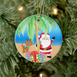Aloha Santa und Friend Keramik Ornament