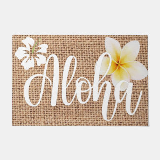 Aloha schöne Blüte auf Burlap Hawaii Sommer Fußmatte