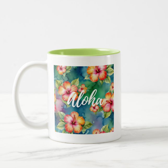 Aloha schöne Hibiskus Blume Muster Hawaii Zweifarbige Tasse (Links)