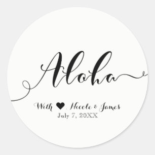 ALOHA Schwarze Schrift Chic Hawaiian Luau Weiße An Runder Aufkleber