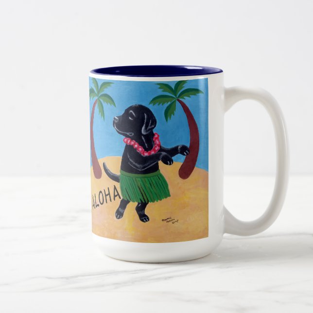 Aloha schwarzes Labrador Zweifarbige Tasse (Rechts)