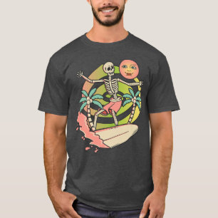 Aloha Skeleton Surfboard Wave & Moon Grap T-Shirt