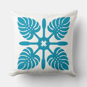 Aloha Spirit Hawaiian Quilt - Monstera & Paddles Kissen