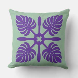Aloha Spirit Hawaiian Quilt - Monstera & Paddles Kissen