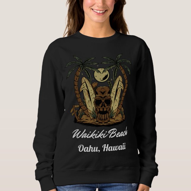 Aloha State Waikiki Beach Oahu Longboard Surfing Sweatshirt (Vorderseite)