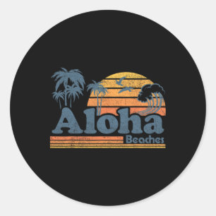 Aloha Strände Hawaii Vintage Strand Surfen Retro H Runder Aufkleber
