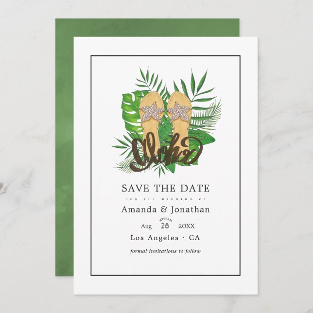 Aloha Summer Beach Wedding Save the Date (Vorne/Hinten)