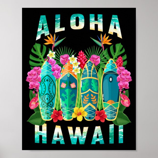 Aloha Surfboard Hawaii Tropisch Hawaii Poster (Vorne)