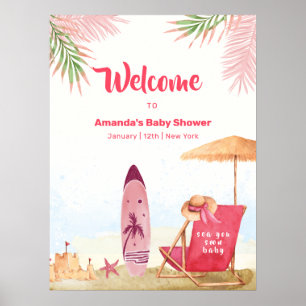 Aloha Surfboard Strand Mädchen Baby Shower Willkom Poster
